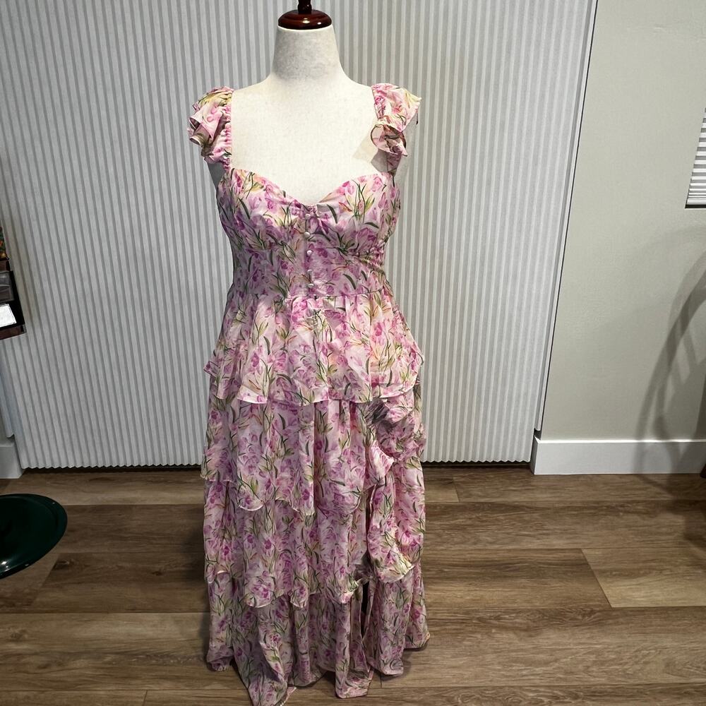 ASTR THE LABEL Women's Midsummer Floral Tiered Maxi Dress Size L In Pink Multi - Picture 4 of 13